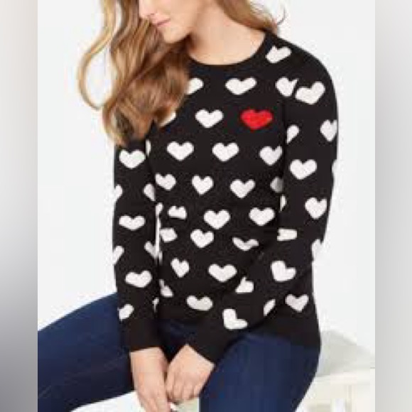 French Connection Broken Heart Long Sleeve Crewneck Pullover Sweater Top